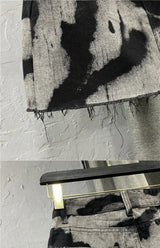 DyeDrape™ – Tie-Dye Short Denim Skirt (Black Gray, Fringed A-Line)