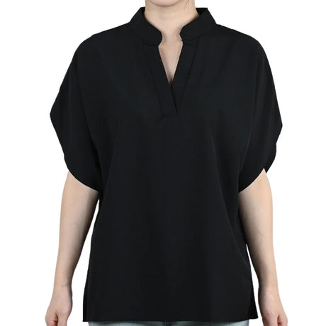 ViviCharm V-Neck Flare Sleeve Blouse in black, elegant and airy design for midlife women.
