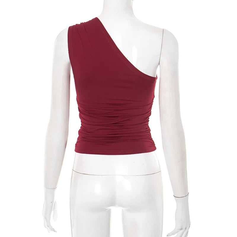 One-Shoulder Beaded Ruched Tank Top