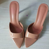 Slim Heel Pointed Toe Patent Slippers – 2025