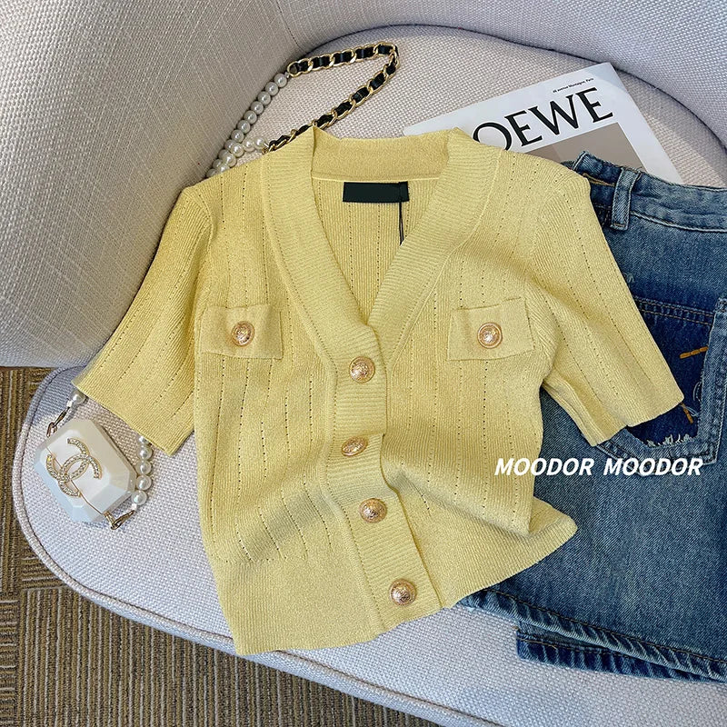 Women's Gold Button Ice Silk Cardigan