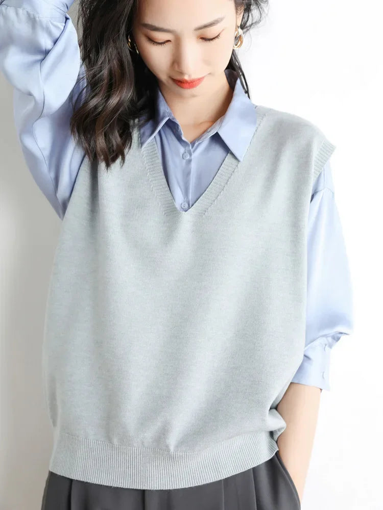 Women Loose V-Neck Knit Vest