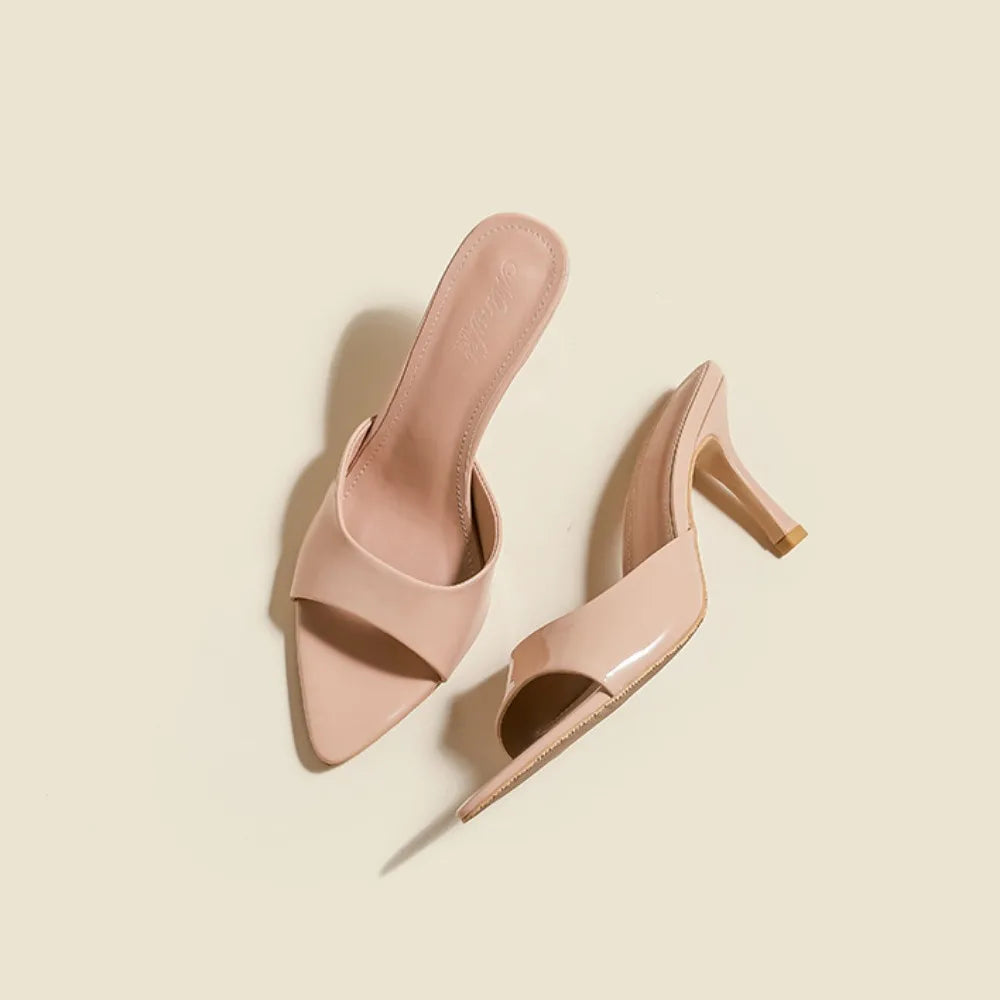 Slim Heel Pointed Toe Patent Slippers – 2025