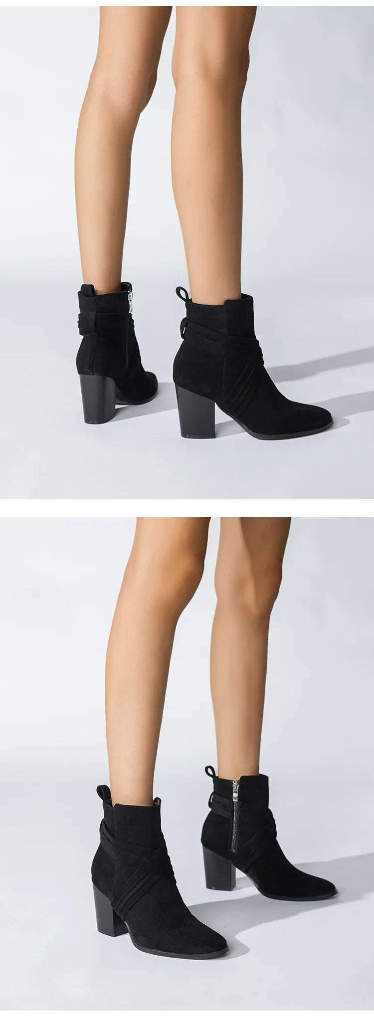 Women Pointed Toe Zipper Ankle Boots – Autumn High Heel Short Booties