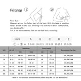 Size chart for ShapeEase™ camisole showing bust measurements and recommended cup sizes for accurate fitting.