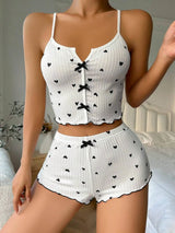 Women Heart Print Silk Pajamas