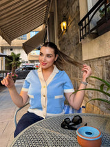 Tossy V-Neck Patchwork Knit Cardigan