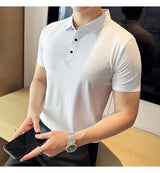 Men Ice Silk Polo Shirt Brown Top