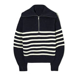 Women's Half Zipper Striped Sweater
