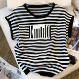 Women's Striped O-Neck Crop Sweater