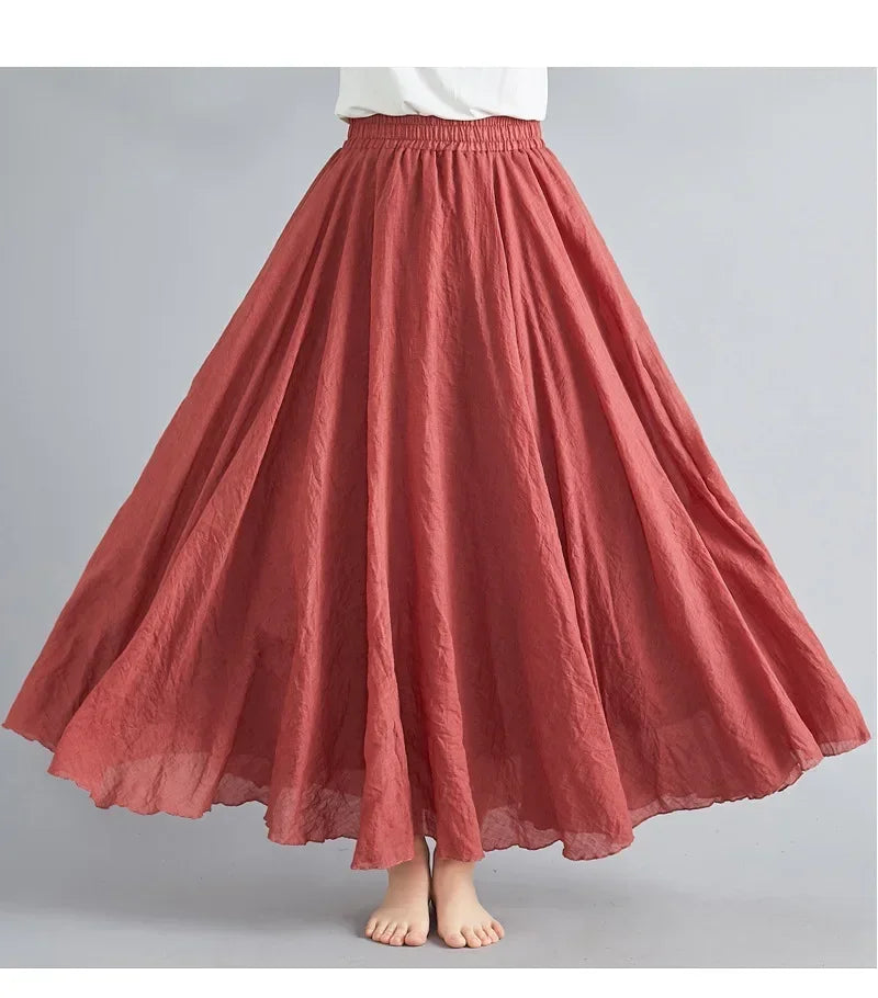 Women Cotton Linen Maxi Skirt