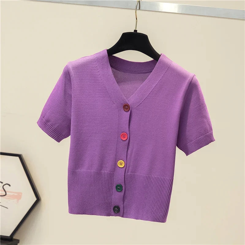 Women's Short Sleeve Crop Knit Sweater