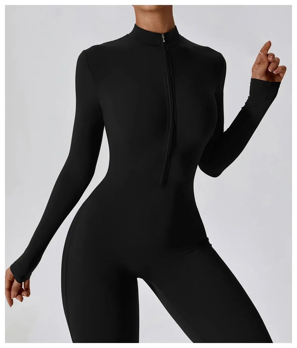 Women Fitness Zipper Long Sleeve Jumpsuit