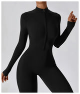 Women Fitness Zipper Long Sleeve Jumpsuit