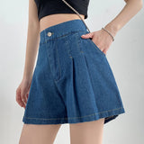 Women's Loose Pleated Denim Shorts