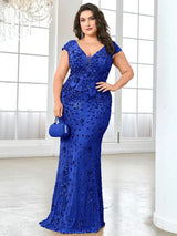 Women Plus Size Mermaid Sequin Formal Prom Dress
