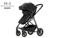 High-view four-wheel baby stroller in black, model F8-2, designed for infants and toddlers, foldable and lightweight.