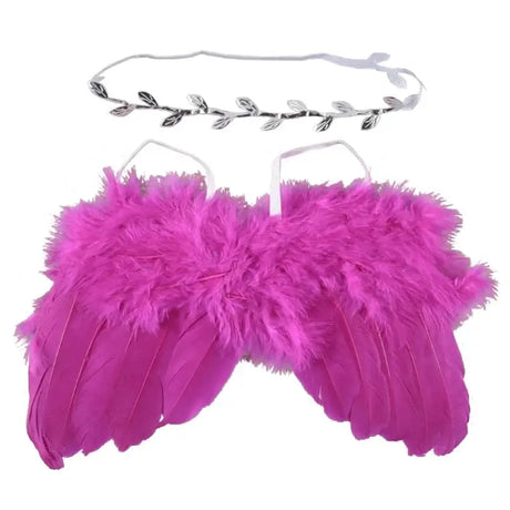 Pink baby angel wing costume set with headband, perfect for newborn photography props and outfits.