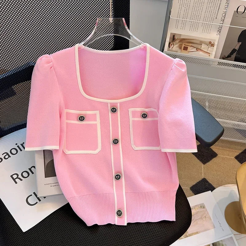 Women Square Neck Knit T-Shirt