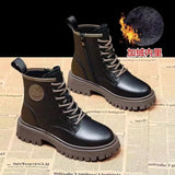 Women Motorcycle Style Ankle Boots – Thick Sole Leather Plus Velvet