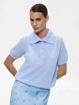 Women's Polo Collar Hollow Knit Sweater