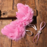 Pink baby angel wing headband photography prop set for newborn photo shoots, unisex costume accessory.