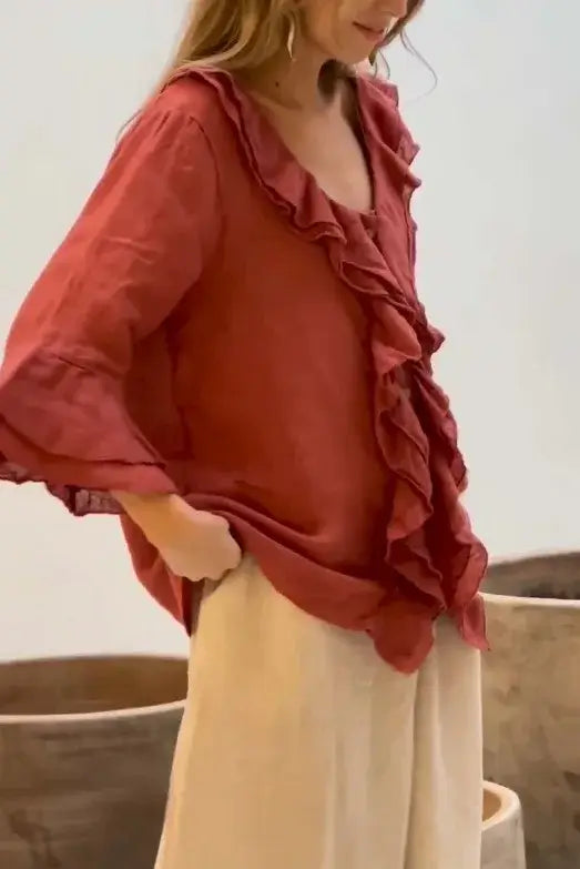 Women Ruffle Button Knit Cardigan