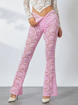 Women Lace Flare See-Through Pants