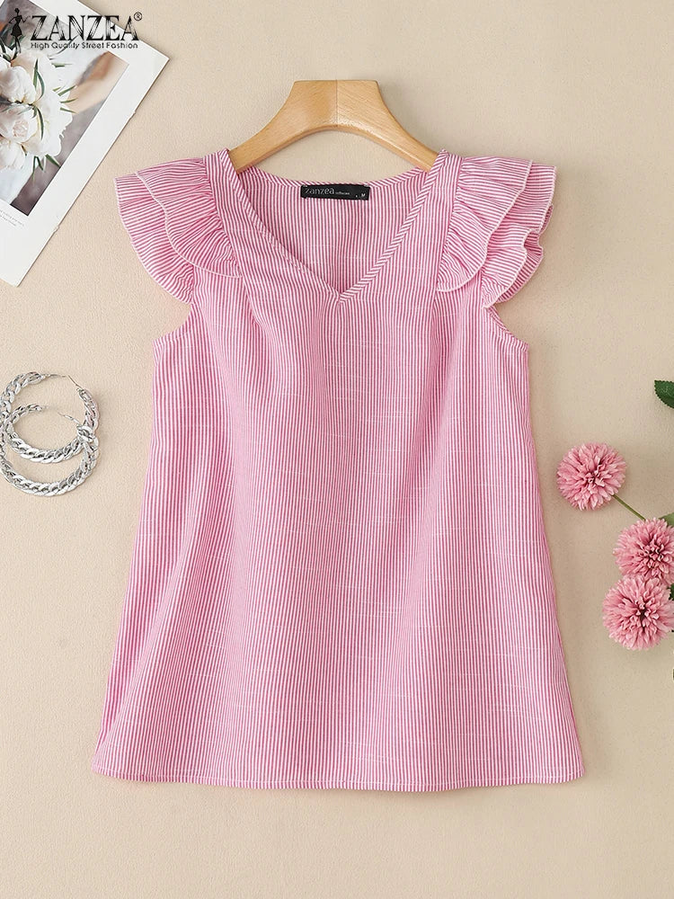 Women Striped Sleeveless V-Neck Top