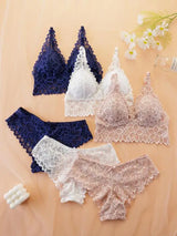 Women Contrast Lace Bra Set
