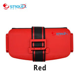 Red portable storage case with black strap, ideal for organization and travel, branded by Strolex.