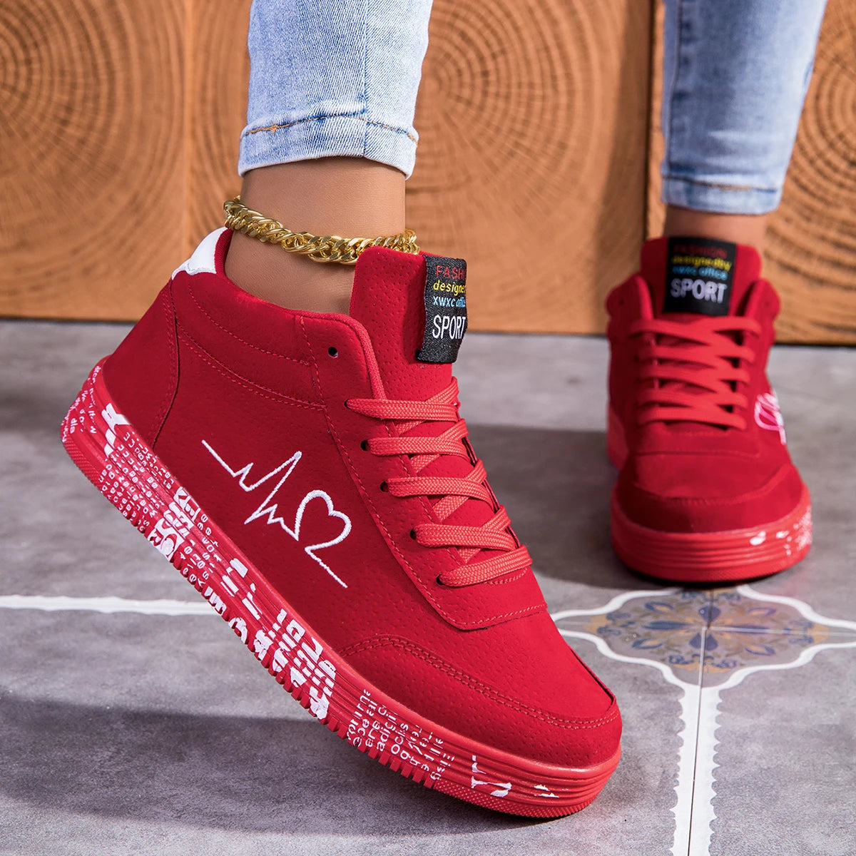Women Canvas Shoes Valentine Red Love Sneakers