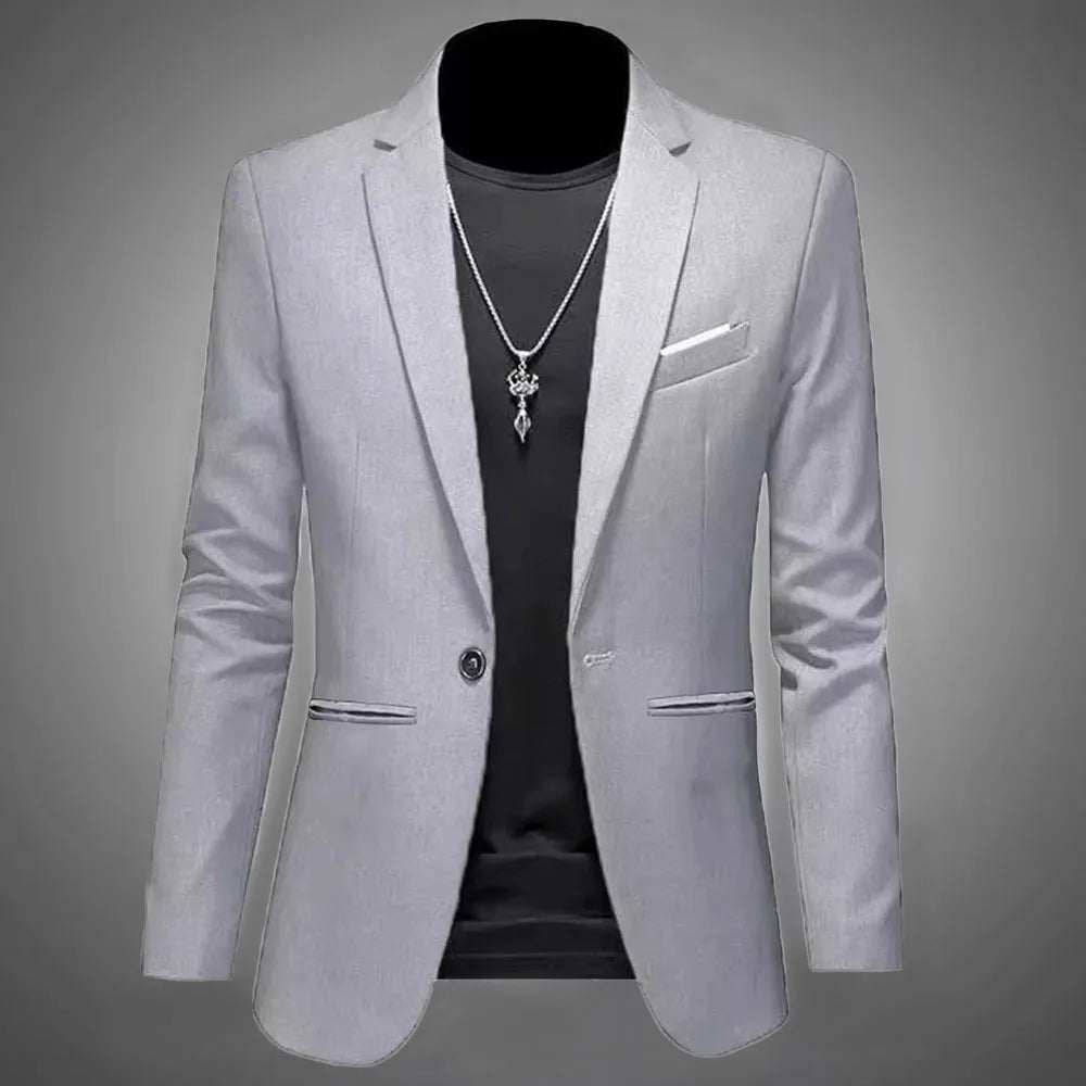 Men Slim Fit Single Button Blazer