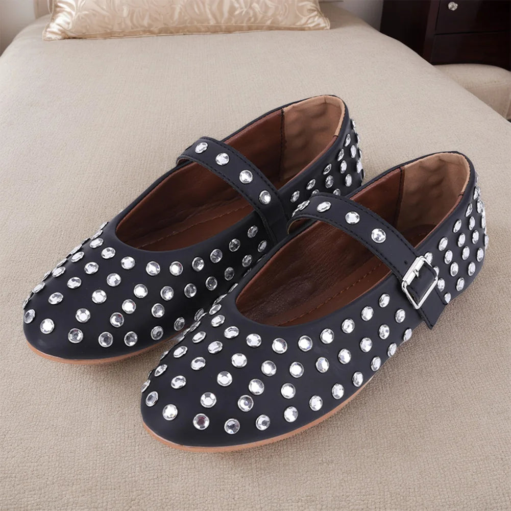 Women Crystal Ballerina Shoes Rhinestone Flats