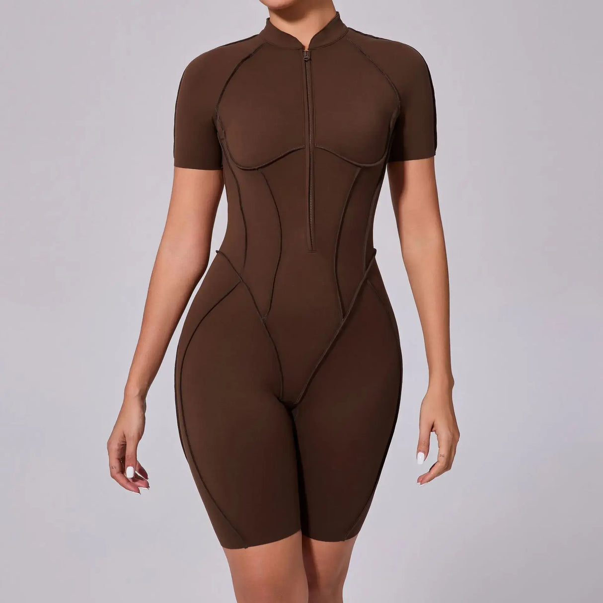 Women Sports Zipper Short Jumpsuit