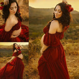 Boho two-piece maternity set in rich red, perfect for baby showers and maternity photoshoots, showcasing comfort and style.