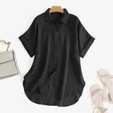ZanzeaEase™ oversized black summer blouse with button-down closure and relaxed fit.