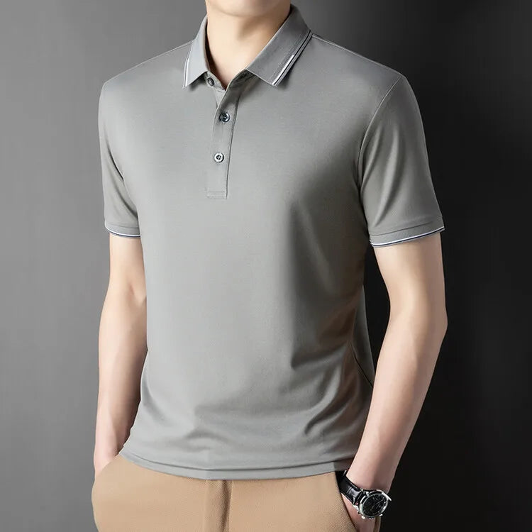Men Luxury Silk Cotton Polo Shirt