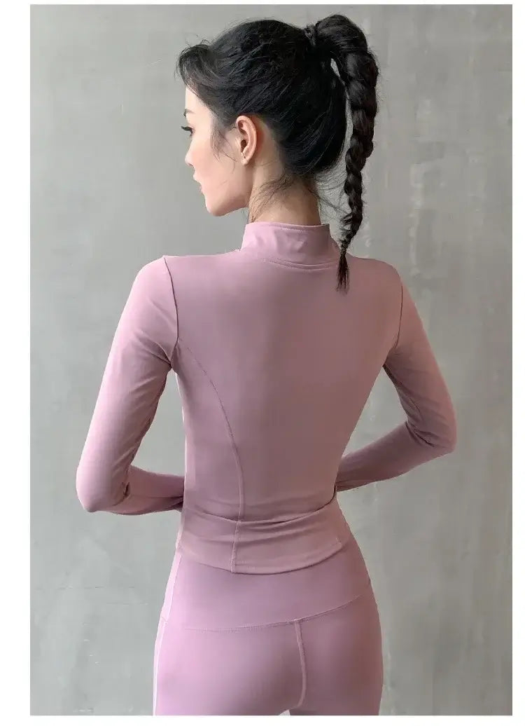 Women Zipper Yoga Running Jacket with Thumb Holes