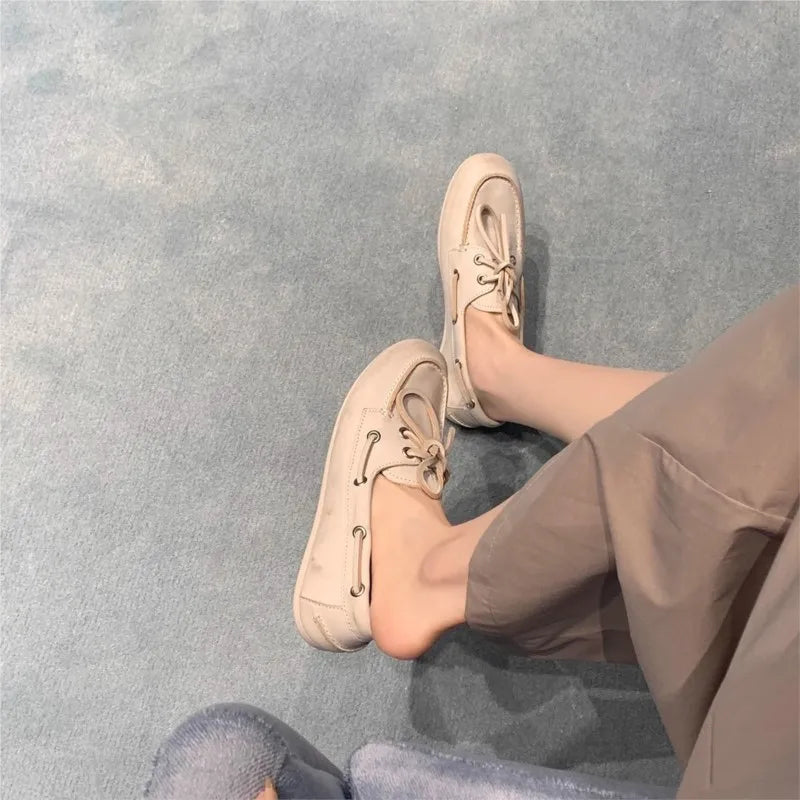 Women Loafers – Genuine Leather Lace-Up Flats 2025