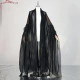 Women’s classical Hanfu stage costume, elegant black sheer design, perfect for performances and cultural events.