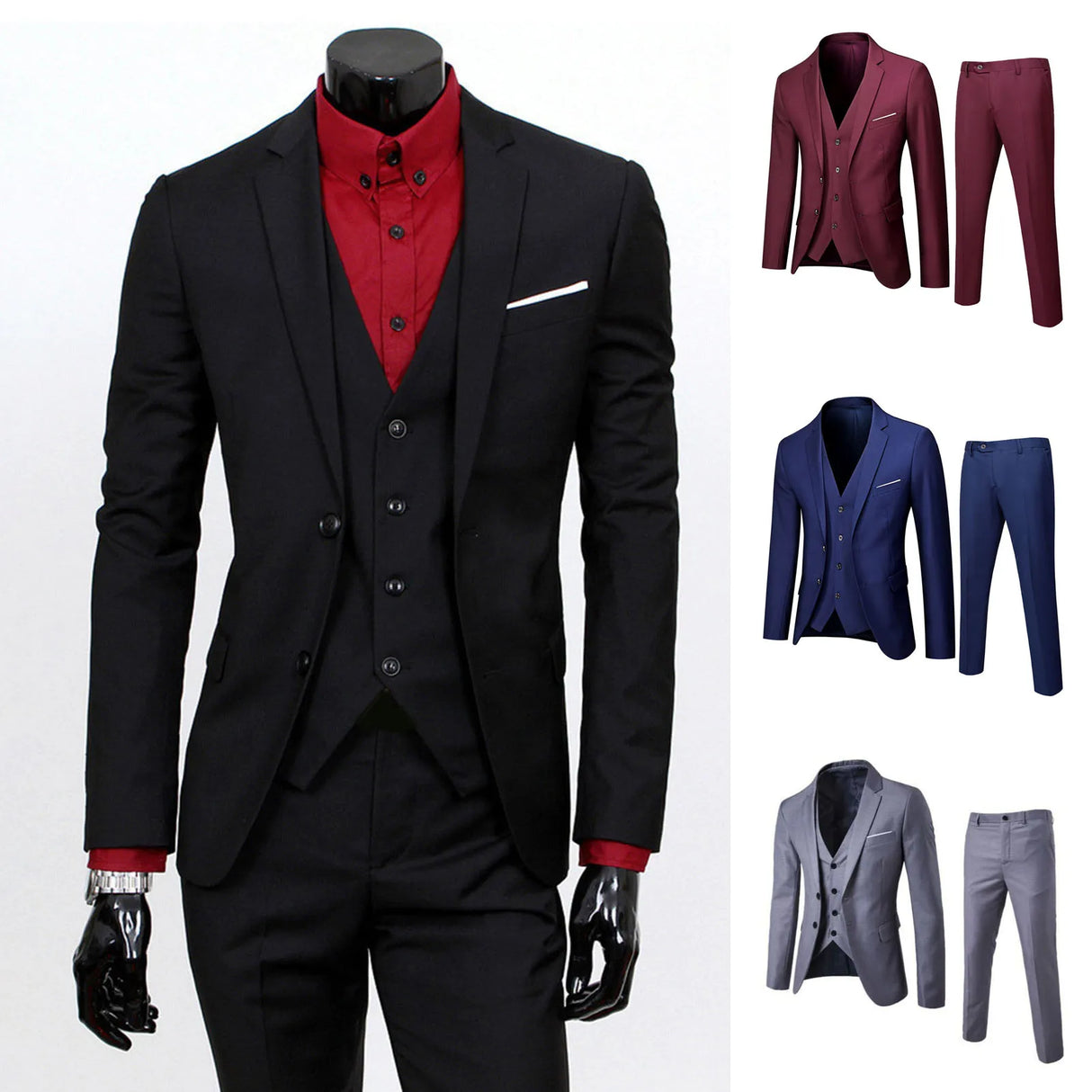 Men Slim Fit 3-Piece Formal Suit