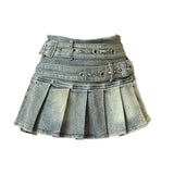 StreetBelt™ – Riveted Mini Skirt (Blue Black High Street Y2K)