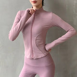 Women Zipper Yoga Running Jacket with Thumb Holes