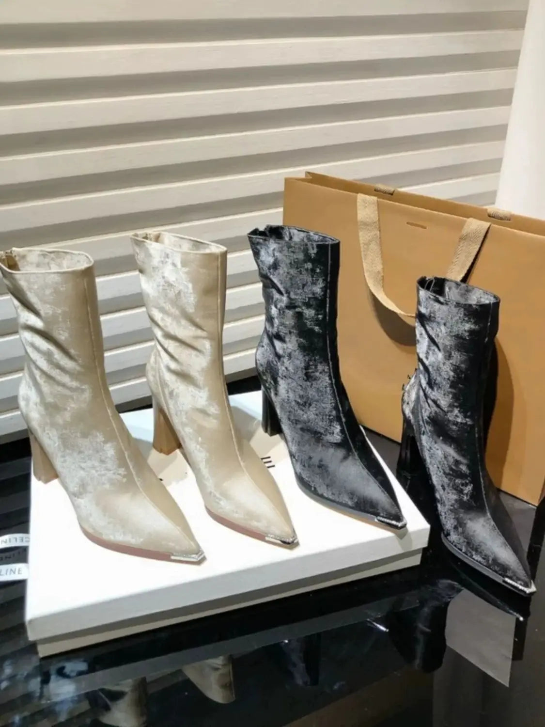 Women Mid Calf Boots Leather Cowboy Heels