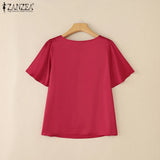 Women Satin Office Short Sleeve Blouse