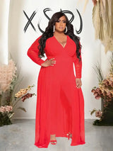 Women Mesh Lace Sleeve Pants Set