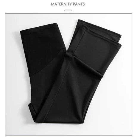 Y2K bootcut maternity pants in black ice silk, suitable for summer, made of polyester, available in multiple sizes.