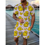 Men Cartoon Print Shorts Set