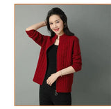 Women Zipper High Collar Knit Cardigan